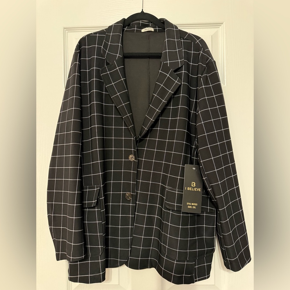 Black Grid Pattern Blazer